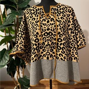 Leopard Print Poncho with Gray Hem